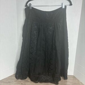 Dressbarn Women Black Skirt Medium Zip Whimsigoth Boho Lace Pleated Fringe
